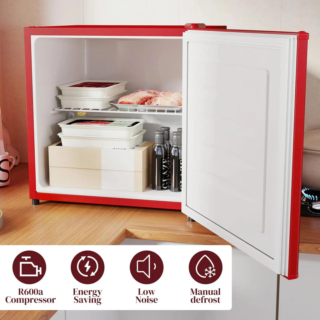 Resenkos 1.1 Cu.Ft Countertop Mini Freezer, Compact Upright Freezer with Removable Shelves, Red
