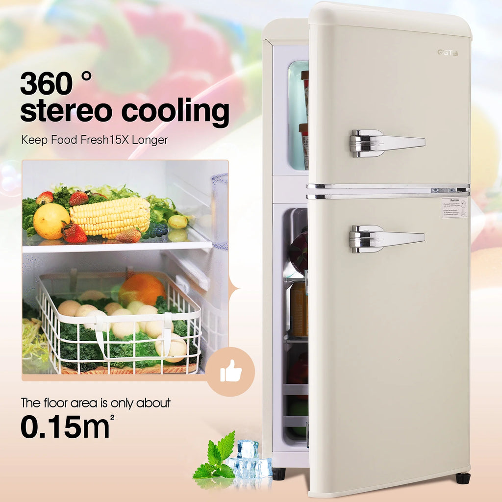GGTB 3.0 Cu.Ft Two Door Small Refrigerator with Freezer, Compact Retro Small Refrigerator for Dorm, Office, Bar, RV, Bedroom, Blue