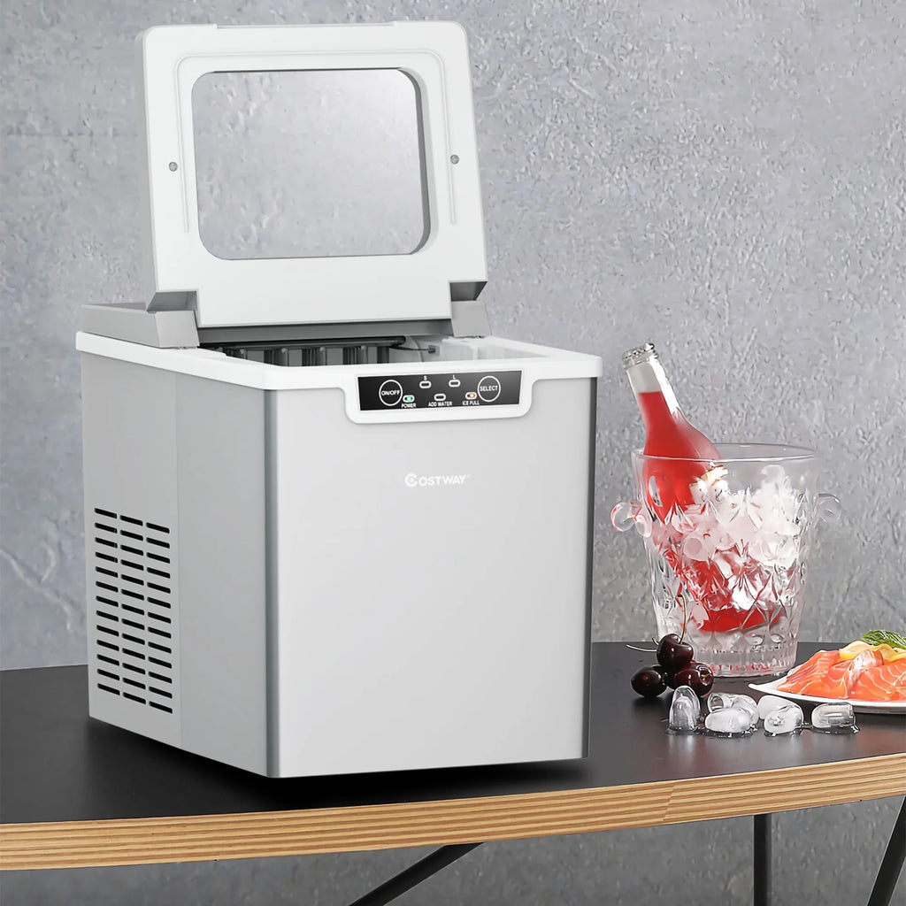 Costway Ice Maker Machine Countertop 26Lbs/24H Portable W/Scoop & Basket Silver