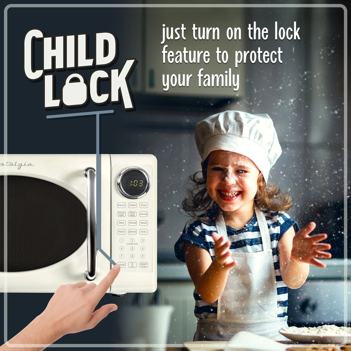 Nostalgia Retro Microwave Oven - 0.7 Cu Ft & 700-Watt Countertop Microwave with Glass Turntable, Child Safety Lock, 8 Auto-Cook Programs & Digital Clock - Aqua