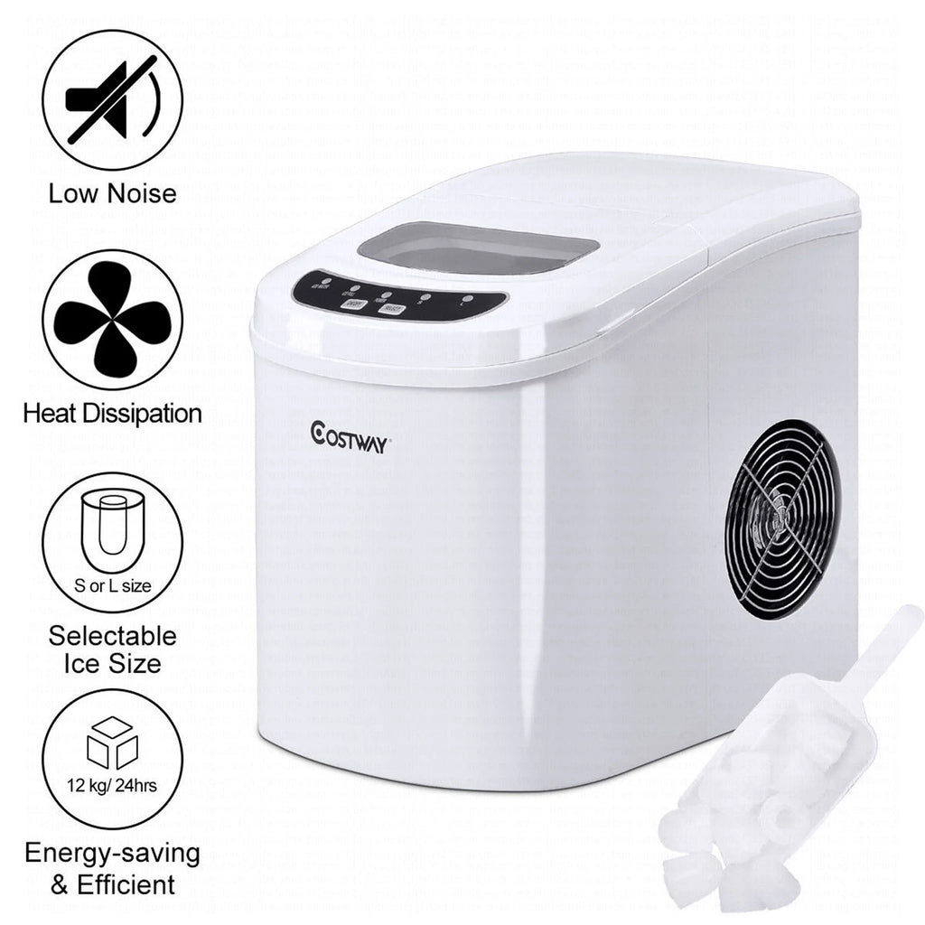 Costway Silver Portable Compact Electric Ice Maker Machine Mini Cube 26lb/Day