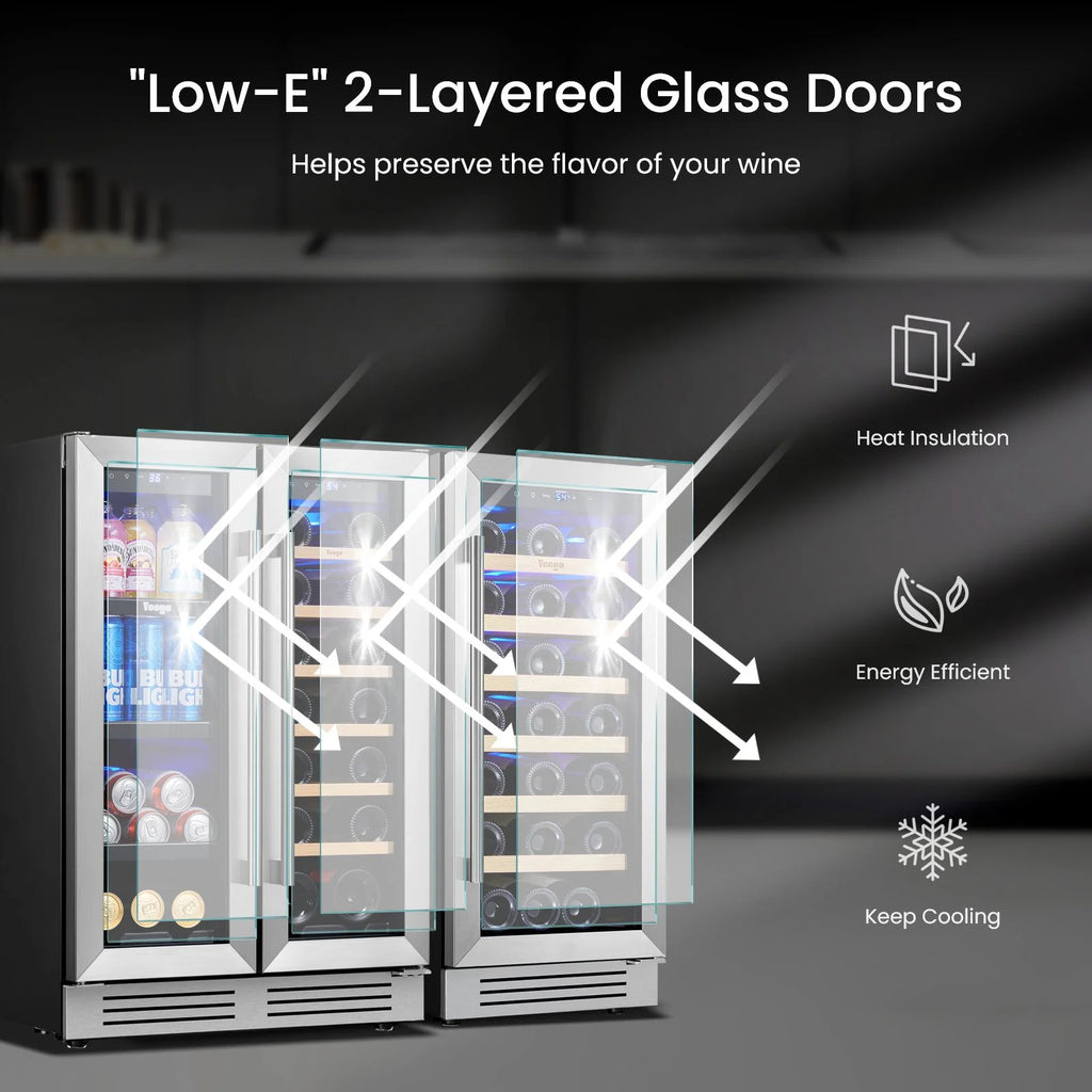 Yeego 30" Wine and Beverage Refrigerator,Two 15" Wine and Beverage Cooler Under Counter or Freestanding, Hold 33 Bottles and 80 Cans(Two Pack)