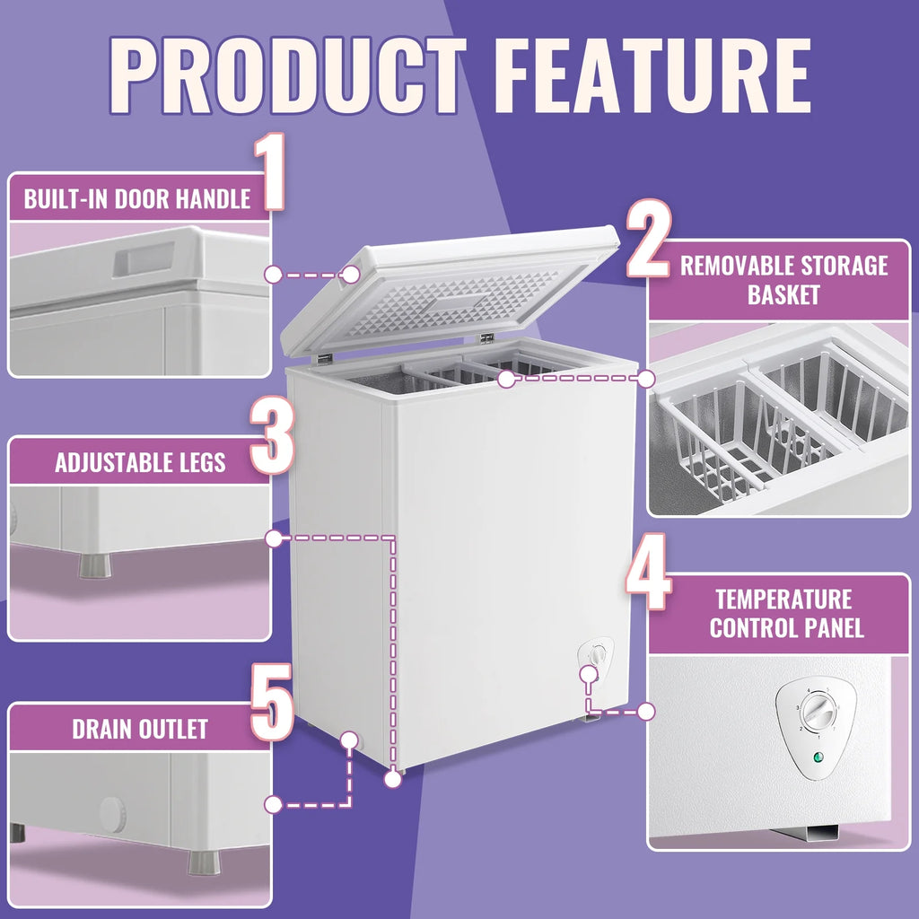 TACOOL Chest Freezer 3.8 Cu.ft Large Capacity with 2 Removable Basket Small Mini Deep Freezer Top Open Door White