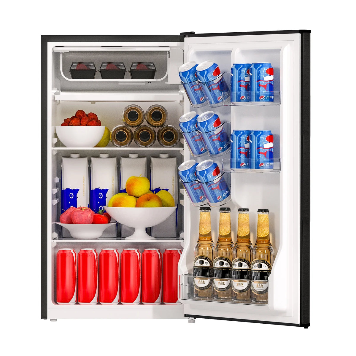 Frestec 3.2 Cu ft One Door Mini Fridge, Estar, Stainless Steel Look, New