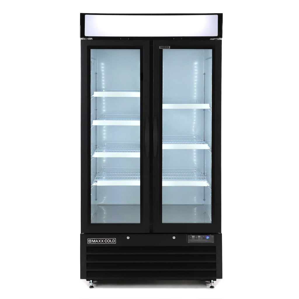 Maxx Cold 36 cuft Double Door Freezer, Black Exterior, Swinging Doors