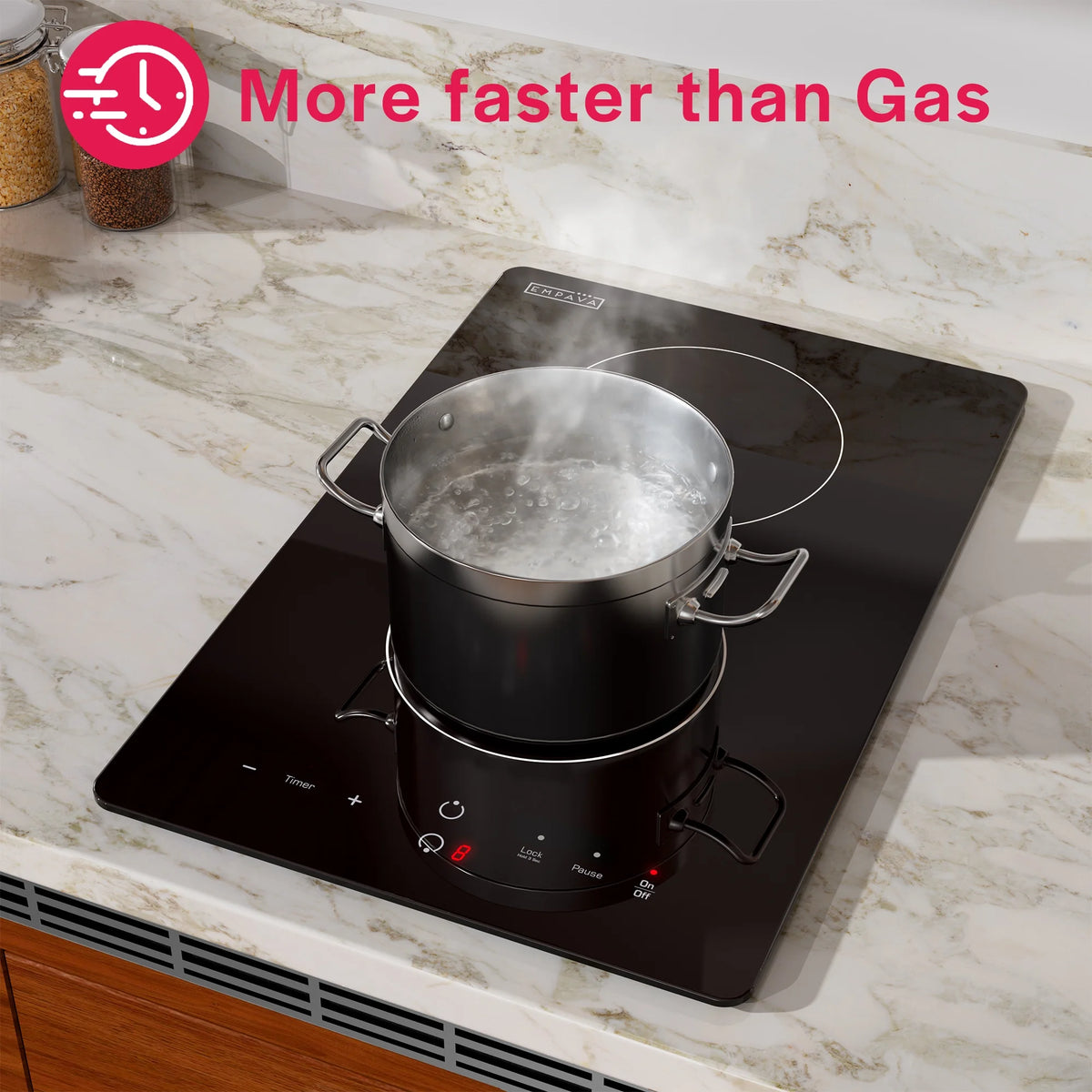Empava Electric Stove Induction Cooktop Vertical with 2 Burners Vitro Ceramic Smooth Surface Glass in Black 120V