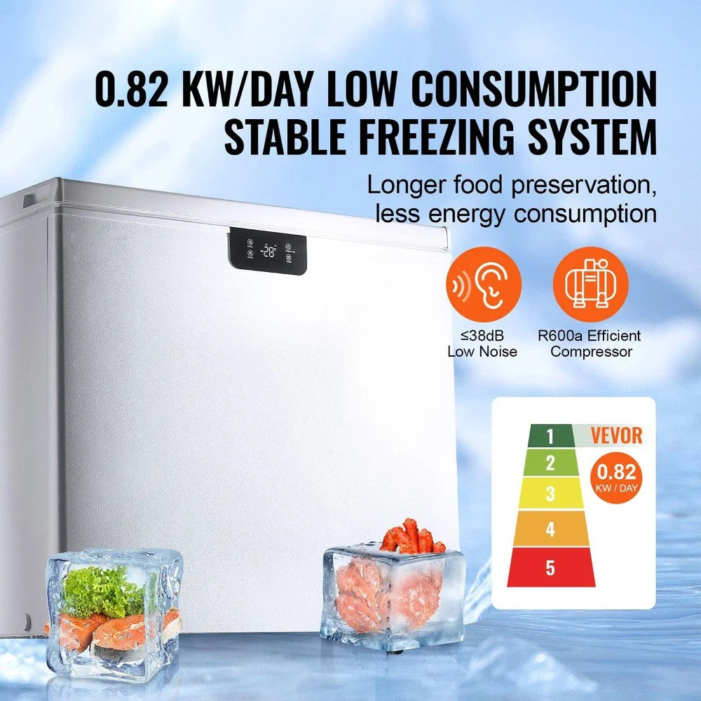 Choco Moon Large Capacity 14.5 Cu.ft Chest Freezer, 345L Storage, 4 Slide-Out Baskets, Lockable Lid, 8 Temp Control Levels, Energy-Efficient LED Lights, 6 Swivel Casters for Easy Mobility