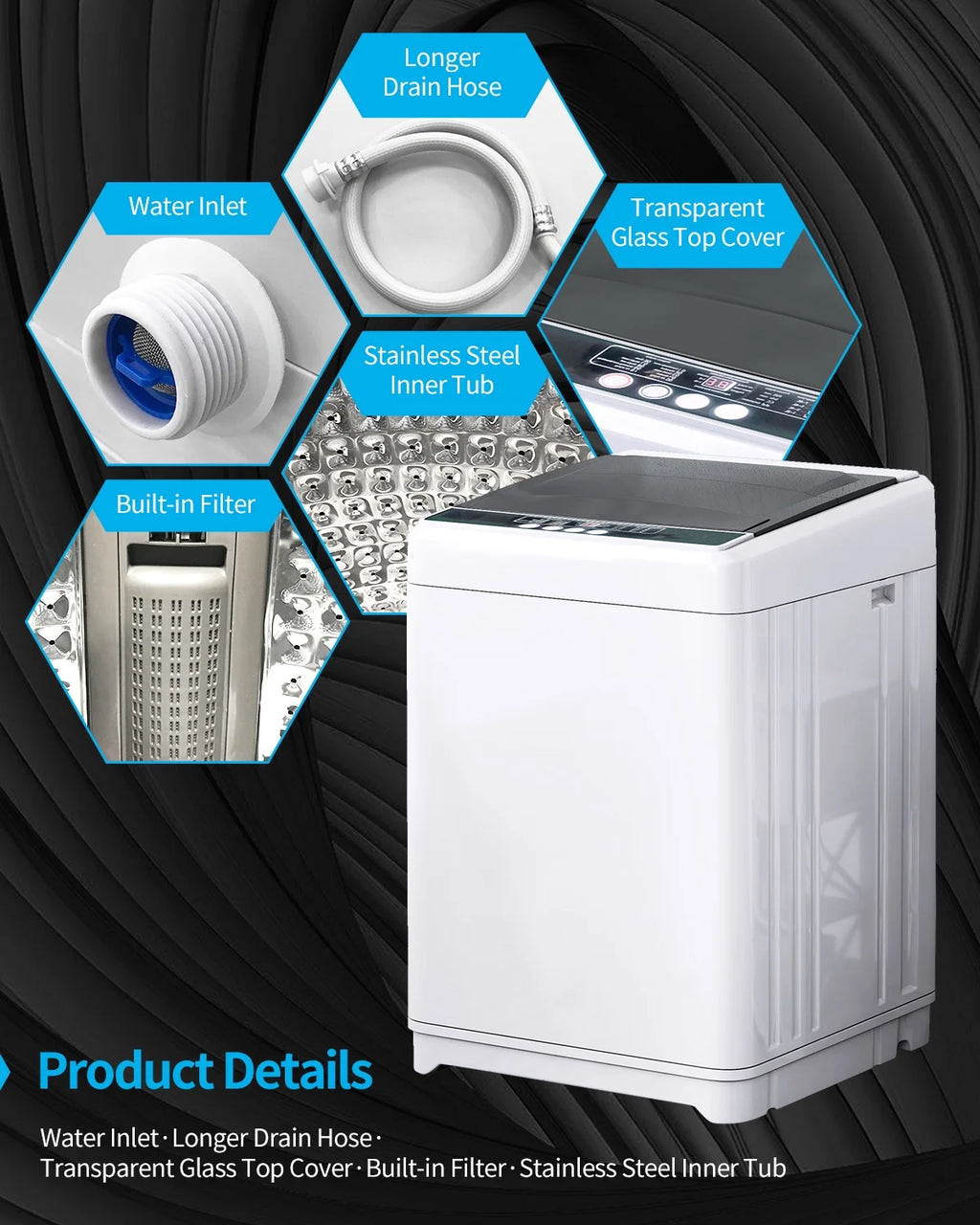 TABU Portable Washer and Dryer Set, 17.6LBS Compact Washing Machine & 13LBS Compact Dryer (Brown&White)