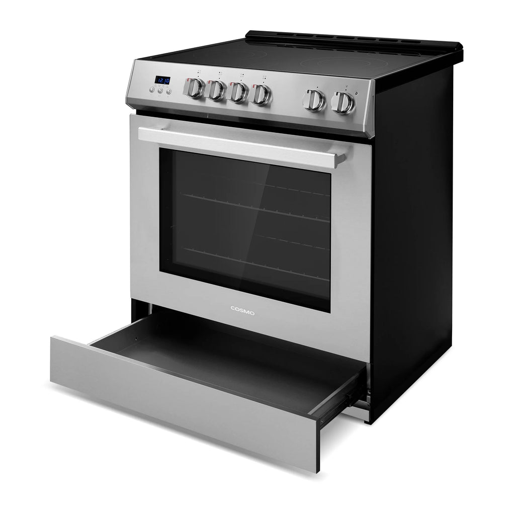 Cosmo 30 in. Stellar Collection 5.0 cu. ft. Electric Range with 4 Burner Glass Cooktop and Convection Oven in Stainless Steel