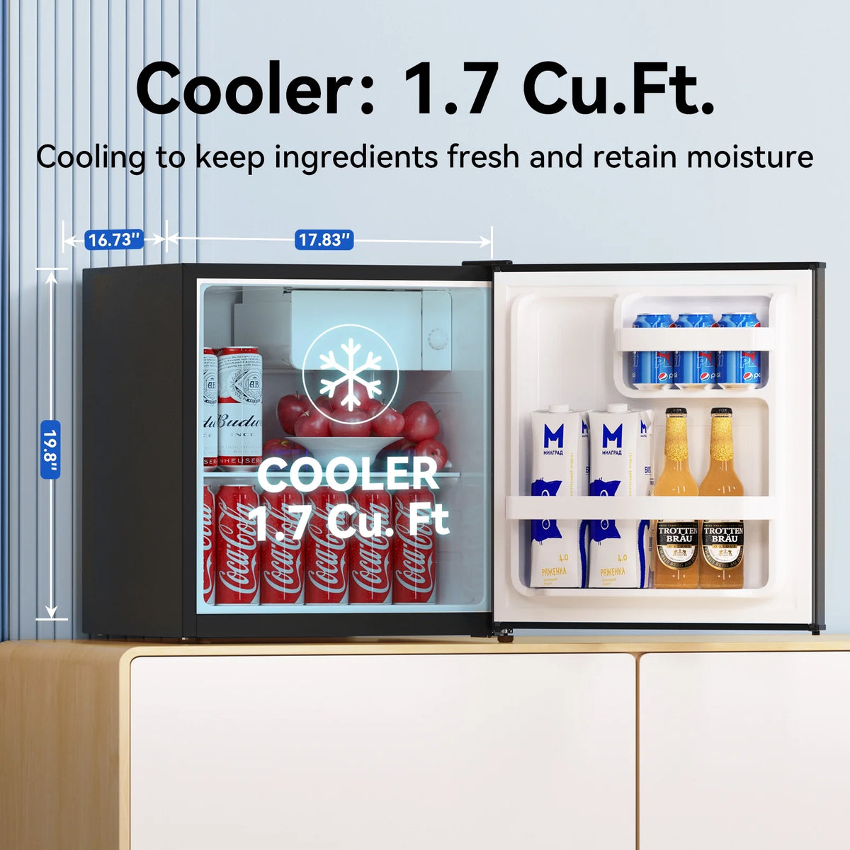 1.7 Cubic Feet Freestanding Mini Fridge Compact refrigerator black