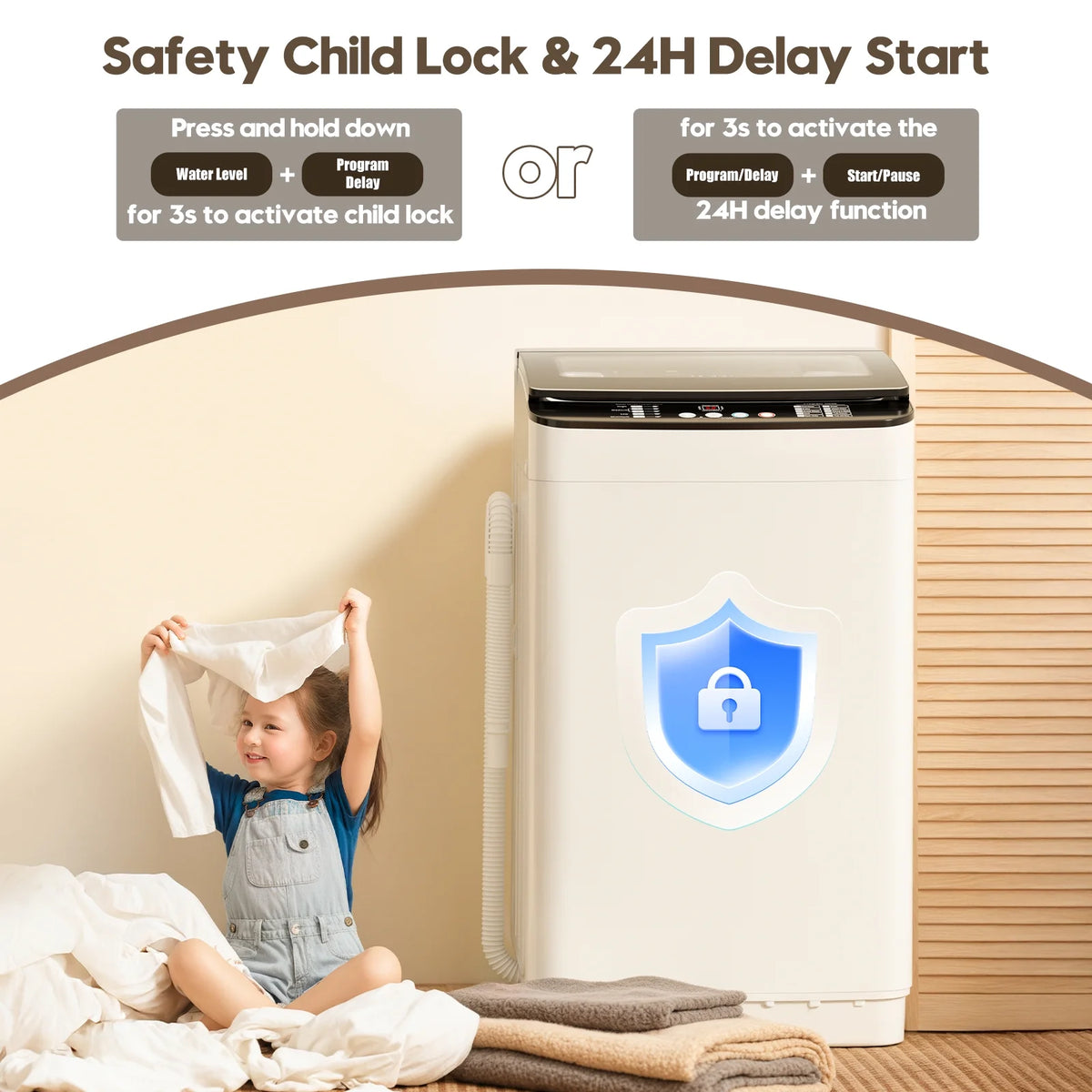 Auertech 18lbs Portable Washing Machine, Fully Automatic Portable Washer with LED Display,Washer & Dryer Combo, 7 Wash Cycles, 4 Water Levels