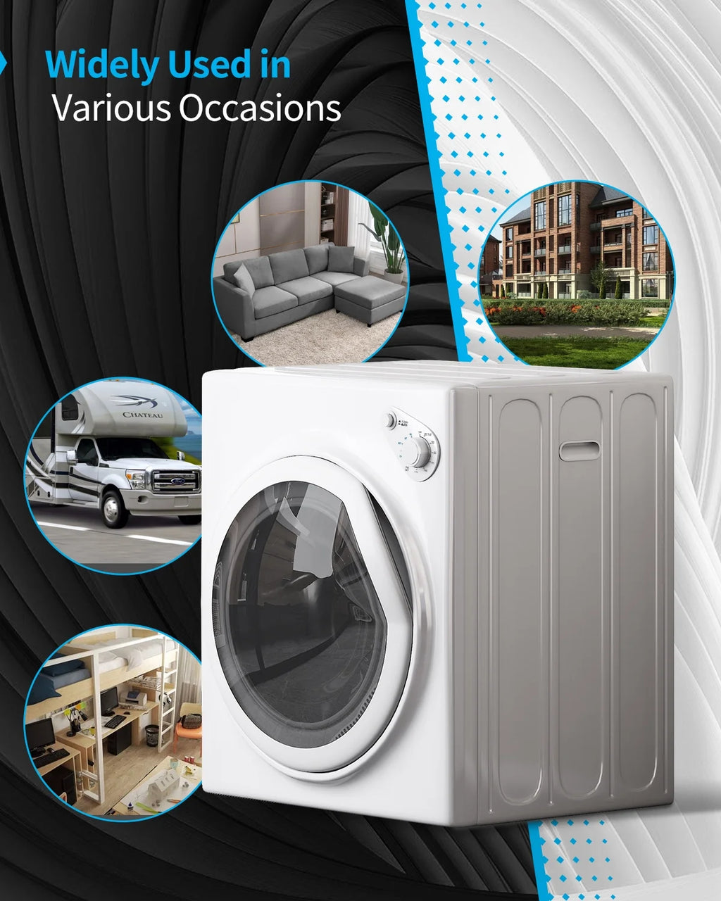 TABU Washer and Dryer Set, 19LBS Fully Automatic Washing Machine & 8.8LBS Clothes Dryer (White&White)