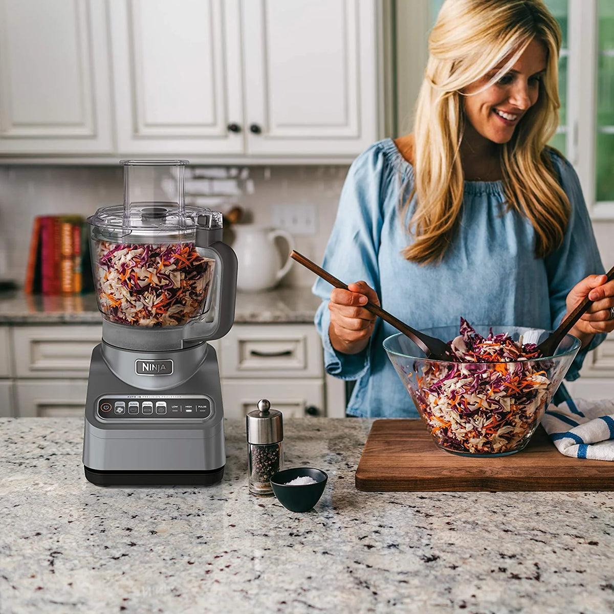 Restored Ninja BN601 Plus Food Processor 1000 Watts Autoiq, Chop Slice Shred, 9Cup Silver Stainless (Refurbished)