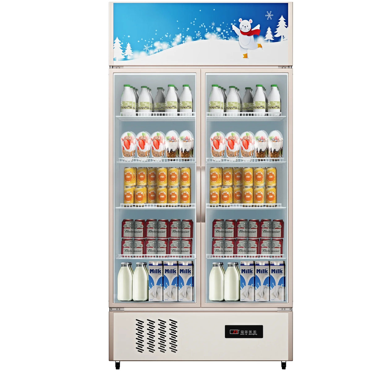 KFFKFF 23 cu.ft. 2Glass Door Commercial Refrigerator Commercial Refrigerator with Illuminated LED Upright Drink Chiller ( Dual Swinging Door)