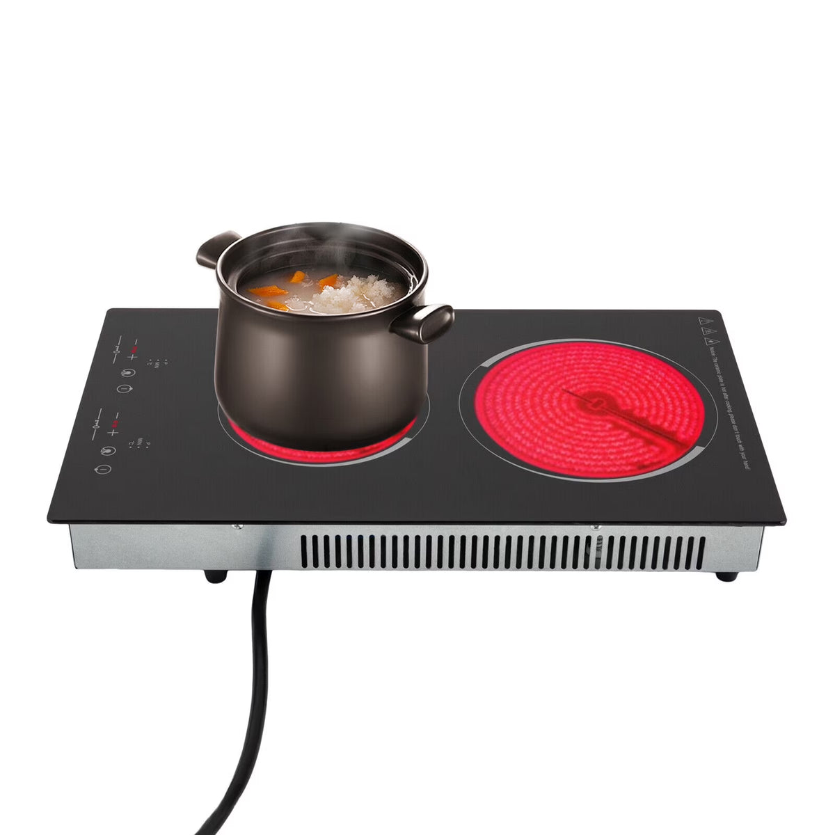 Home Electric 110V Ceramic Stove Cooktop Sensor Touch Control 2 Burners with Plug,Black,20.08x11.34in,Modern Style