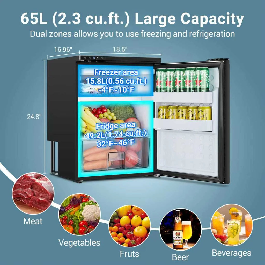 BODEGACOOLER 12 Volt Refrigerator, RV Refrigerator APP Control, 65L(2.3cu.ft.) RV Fridge Freezer, Car Refrigerator with Lock, (4a??-46a??) Travel Compressor Cooler 12/24V DC for Truck, RV, Camping