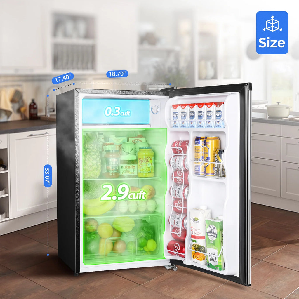 Upstreman 3.2 Cu.Ft. Mini Fridge with Freezer Single Door Small Refrigerator Adjustable Thermostat Compact Fridge with Reversible Door, Low Noise, BR321 Black