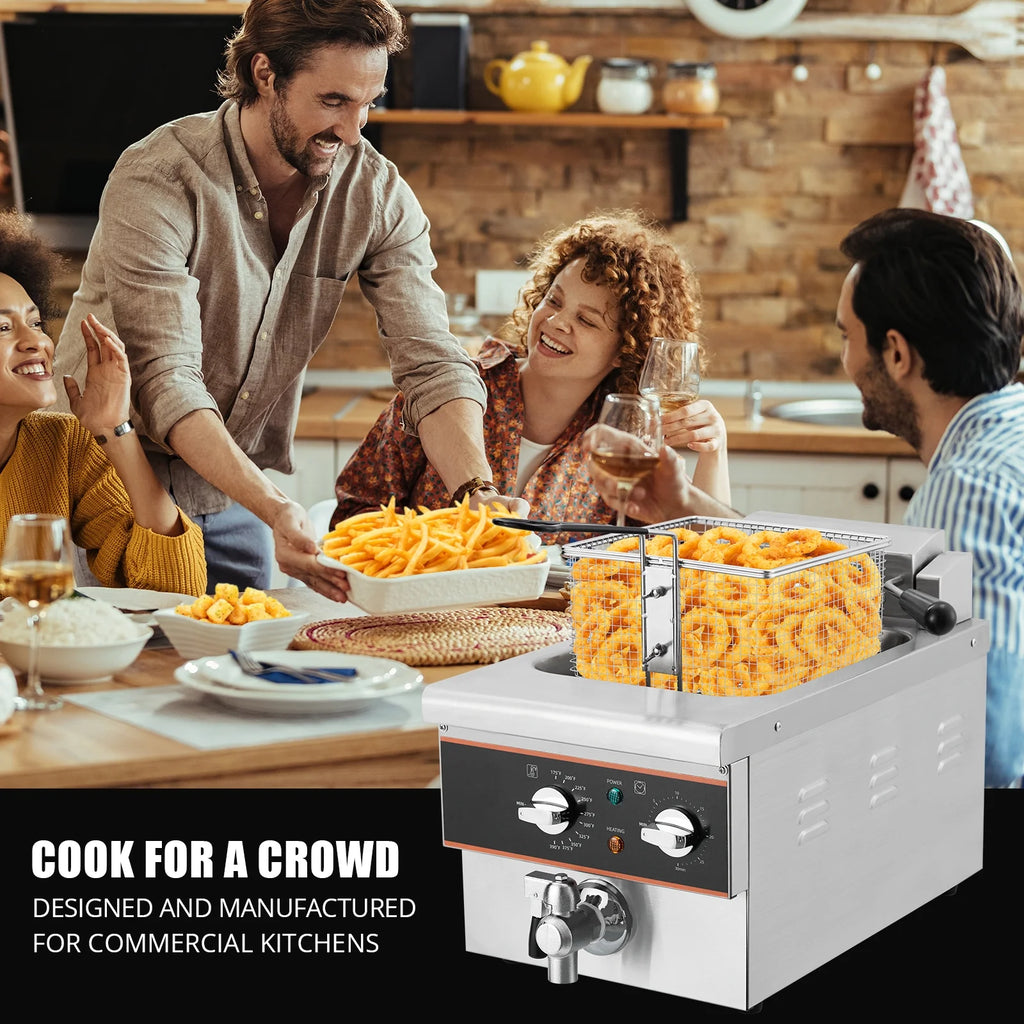 Aoile 6.3 Qt Commercial Electric Deep Fryer with Basket, Timer & Drain, Countertop Oil Fryer in Stainless Steel