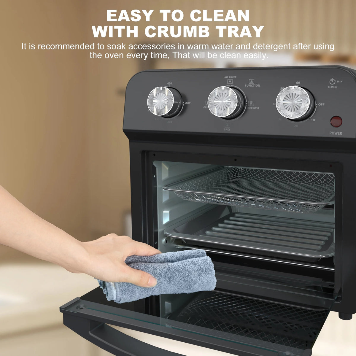 PlumChef 13 Quart 4 Slices Air Fryer Convection Toaster Oven, 1500W, 7 in 1 Multifunction with Roast, Bake, Grill, Broil, Toast, Dehydrate, Defrost, Stainless Steel