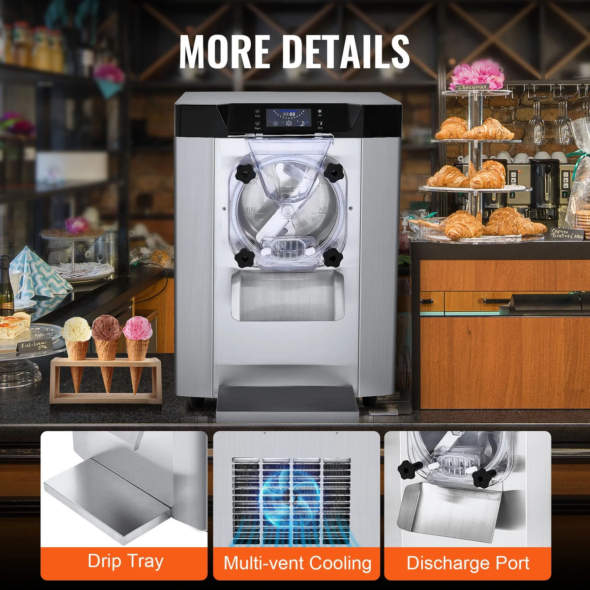 KFFKFF Commercial Hard Serve Ice Cream Machine Maker with a Yield of 12 Liters per Hour for Single Flavor