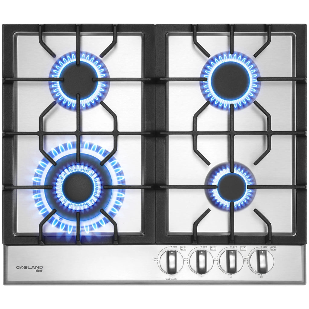 GASLAND GH60EF 24" Built-in Gas Stove Top, Black Ename Gas Cooktop with Griddle, 4 Sealed Burners, ETL