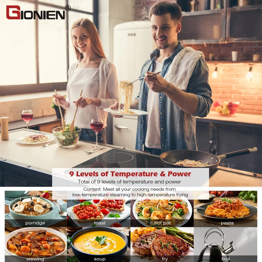 GIONIEN Electric Cooktop 30 Inch Ceramic Cooktop 4 Burners, 220V~240V Flexi Zone