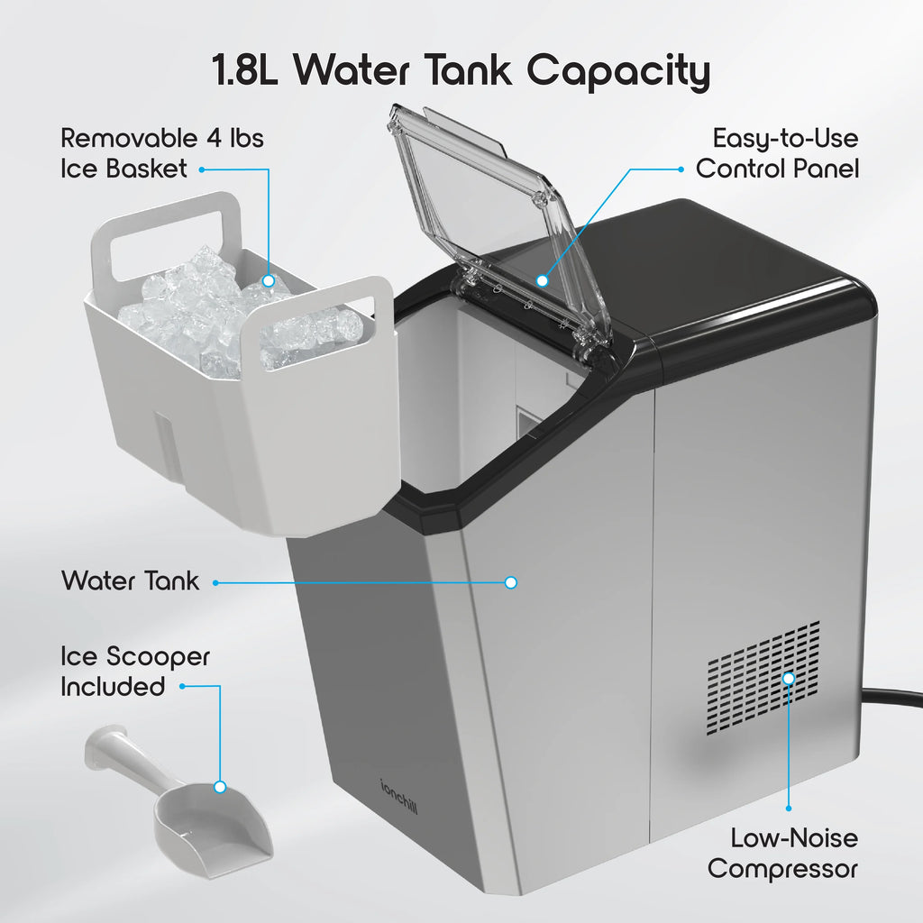 Ionchill QuickCube 3L Capacity Nugget Ice Maker, Stainless Steel