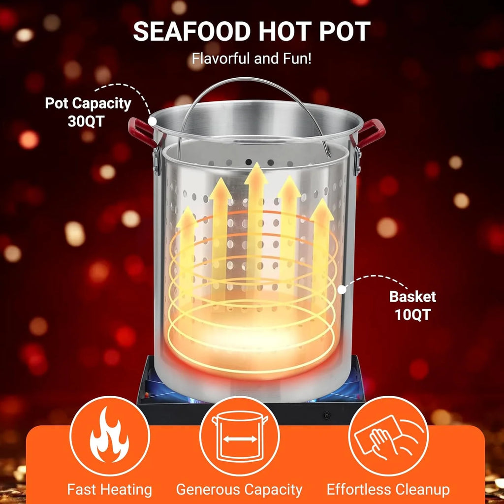 30 QT Turkey Fryer Cooker Set and 10 QT Kit,Home 50,000 BTU Aluminum Turkey Deep Fryer and Propane Burner Kit, Outdoor Propane Deep Fryers Stove Burner Stand, Baskets, Marinade Injector, Thermometer