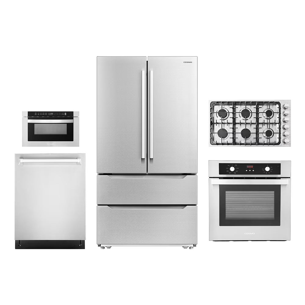 5 Piece Kitchen Package With 36" Gas Cooktop 24" Built-in Fully Integrated Dishwasher 24" Single Electric Wall Oven 24" Built-In Microwave Drawer & French Door Refrigerator