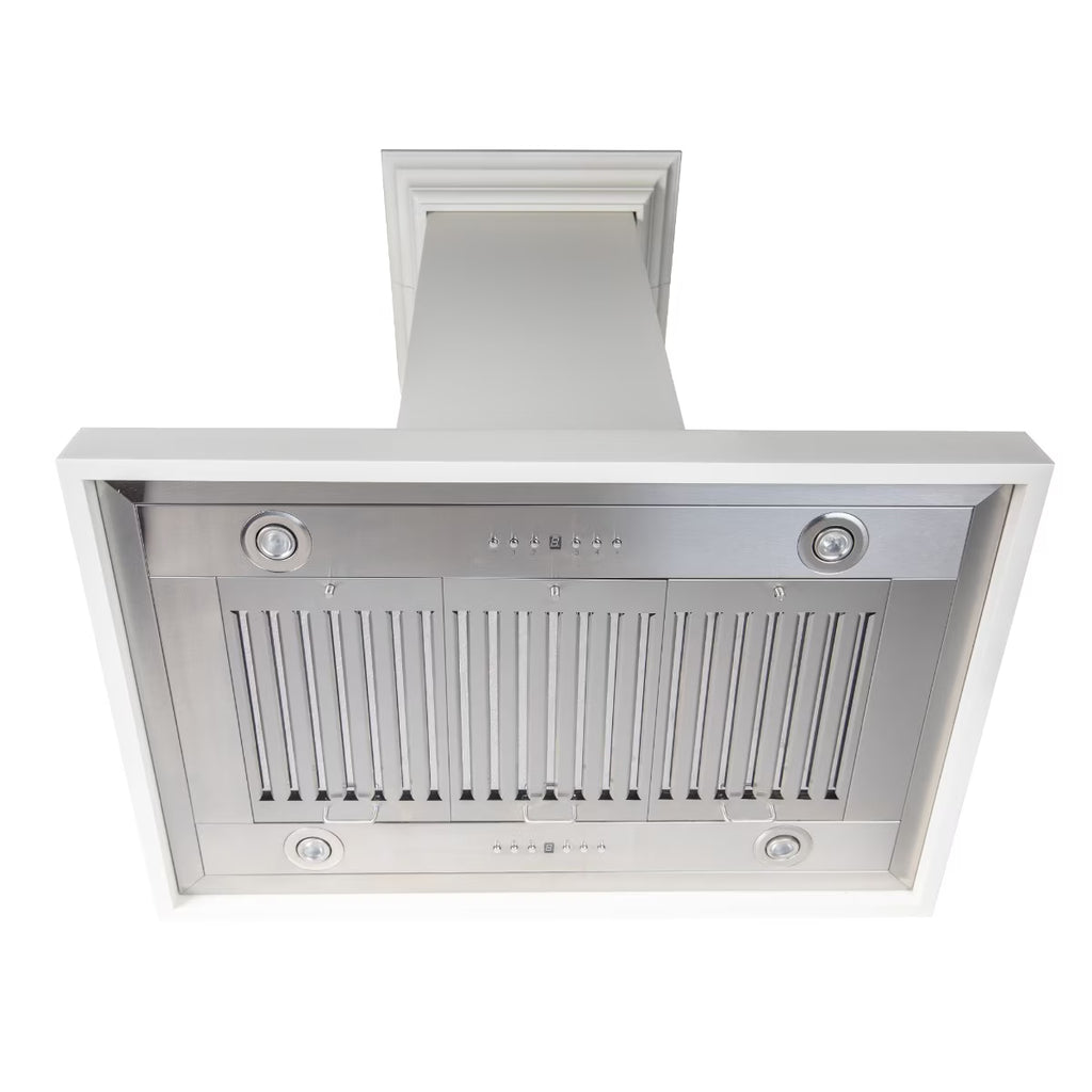 ZLINE 30 in. Wooden Island Mount Range Hood in White - Includes 760 CFM Motor