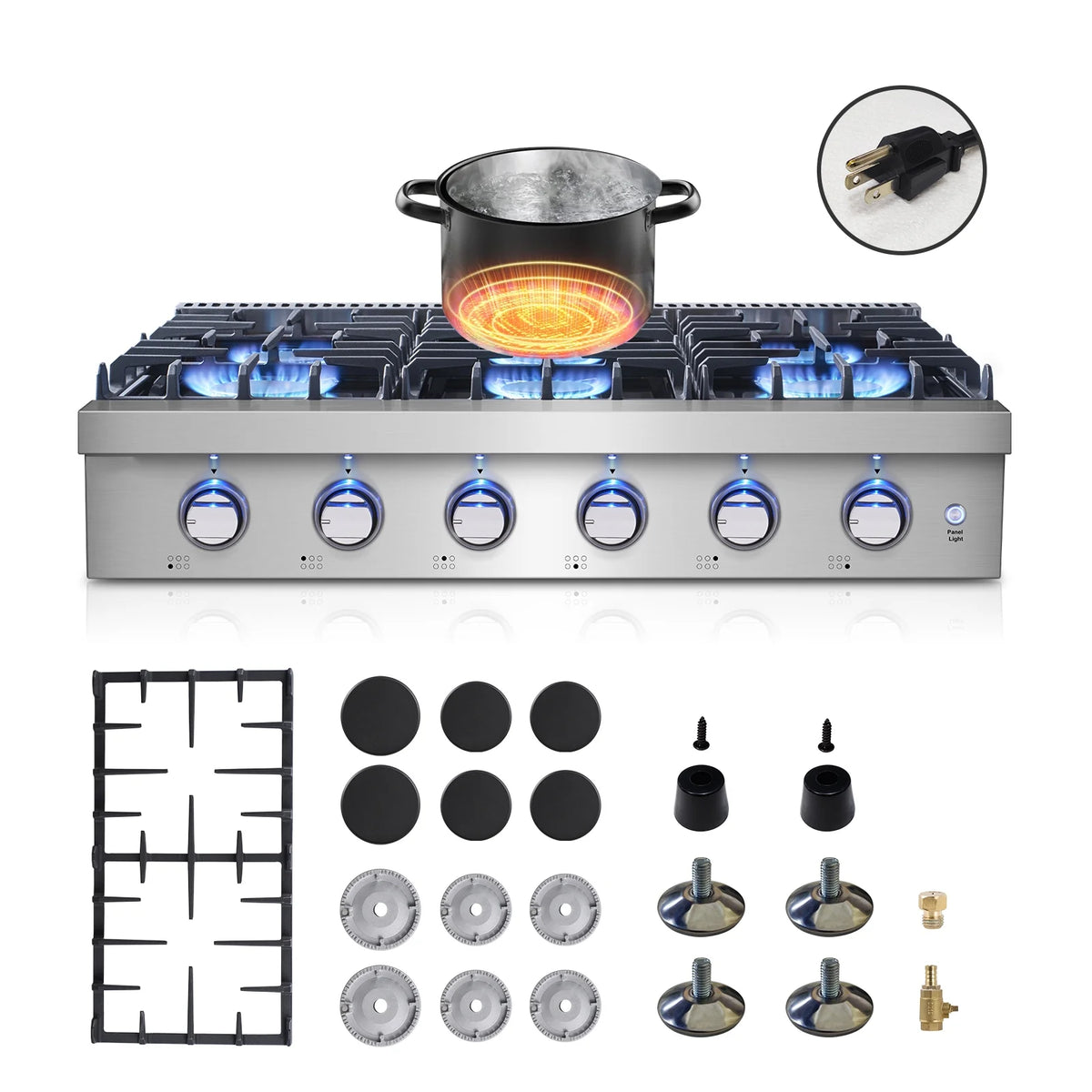 Sunmaki Gas Cooktop 36 inch Built-in Gas Stove with 6 Sealed Burner for Cooking, Gas Grilling, Propane Cooktop NG/LPG Switch