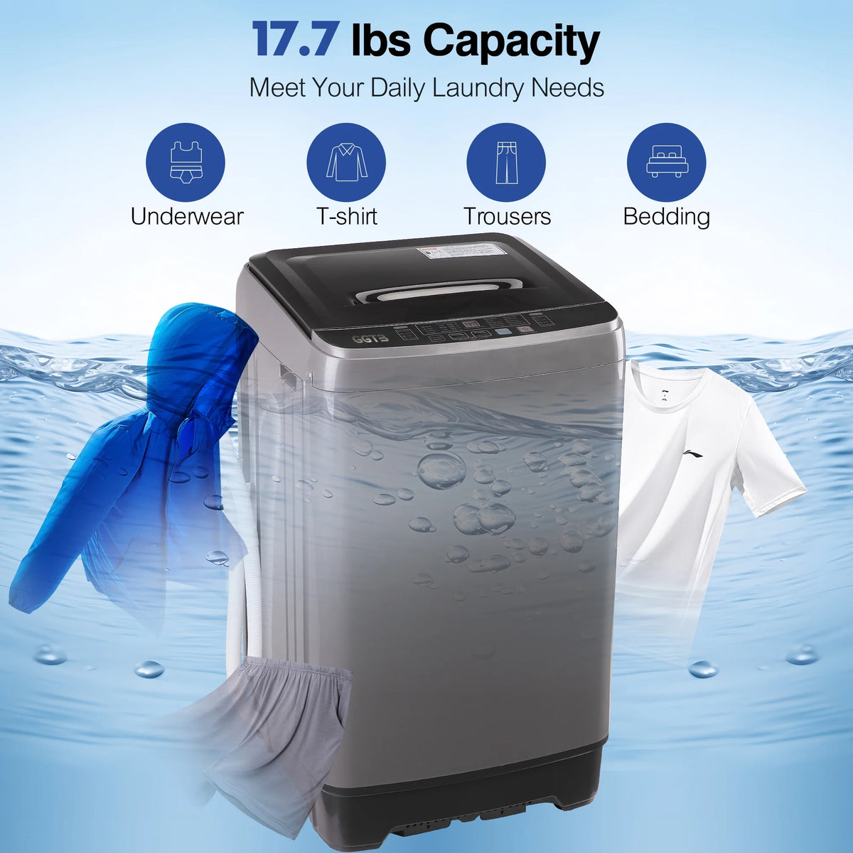 GGTB Portable Washing Machine for Apartments, 17.7 lbs Full Automatic Clothes Washer Machine,1.9 Cu.ft Top Load Washer with 10 Wash Programs/8 Water Levels, Coffee Gold