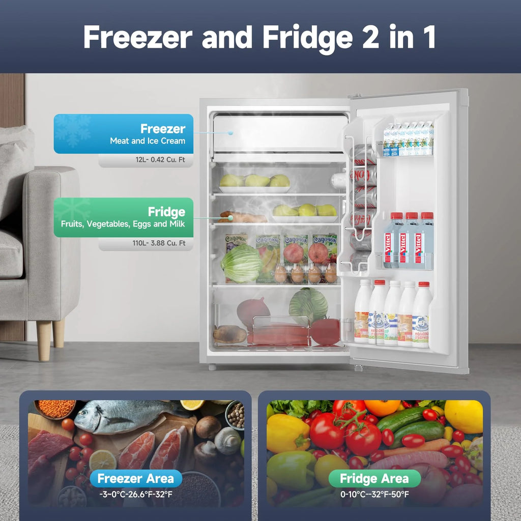 Soonbuy Compact Mini Fridge with Freezer, 4.3 Cu.Ft Single Door Refrigerator with Adjustable Temperature, Removable Shelves & Crisper Drawer, Energy Efficient Small Fridge for Bedroom, Office, Dorm, R