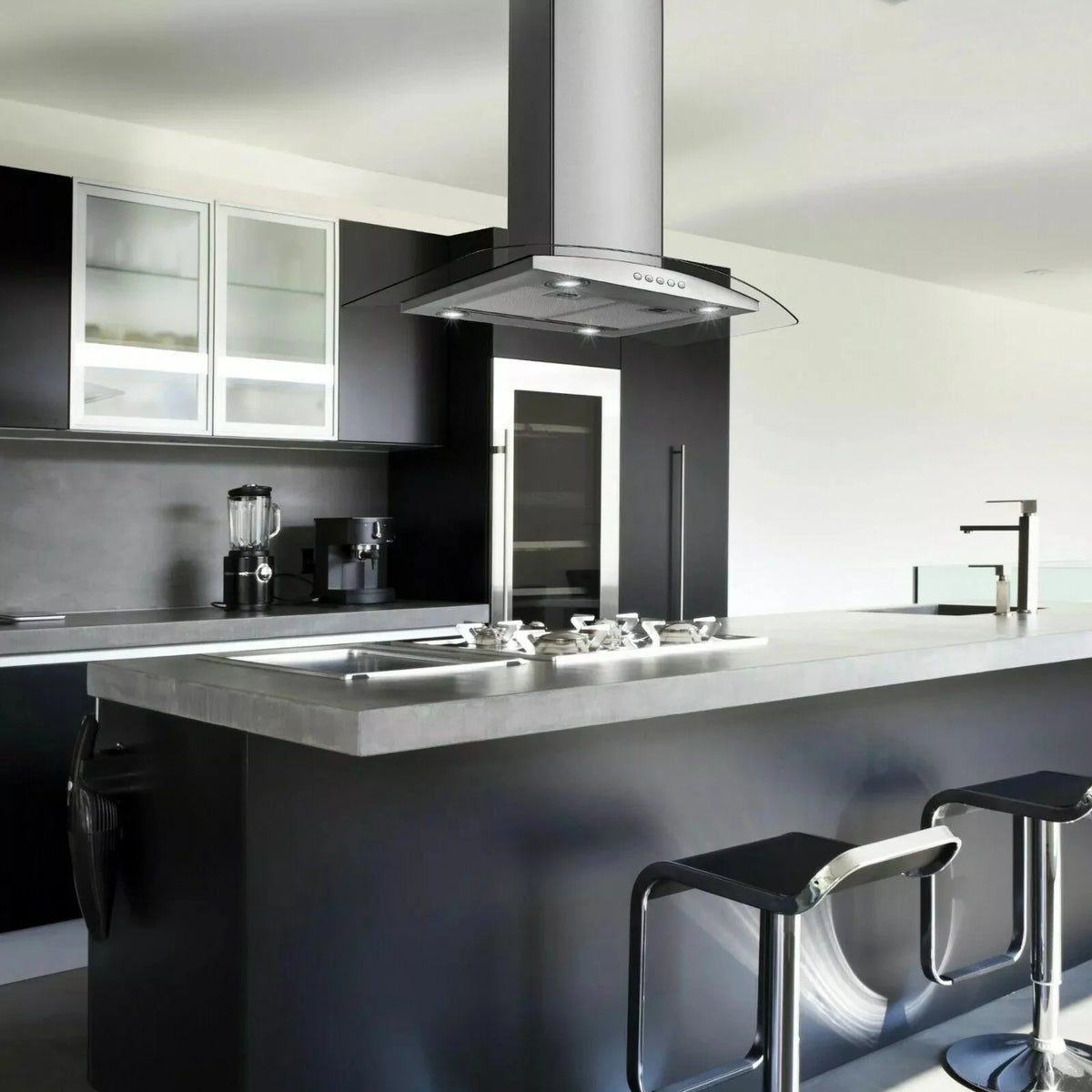 "Joeaonz 36"" Stainless Steel Island Mount Range Hood, Quiet 900CFM, 3-Speed Vent with Button Control and LED Bulb"
