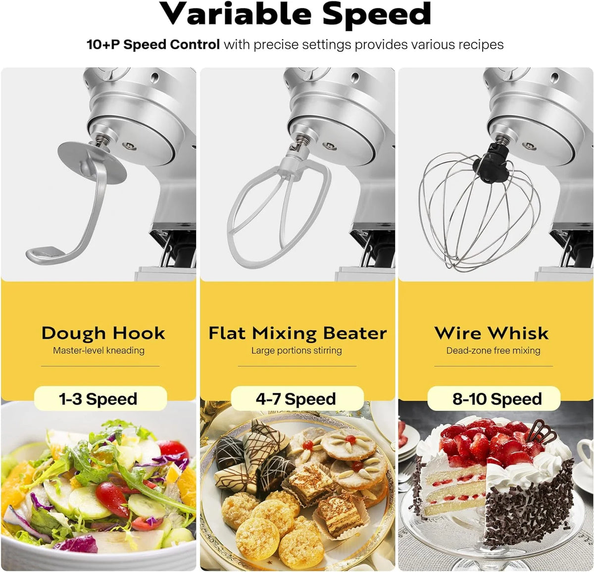 SPECSTAR 6 in 1 Multifunctional Stand Mixer with 8.5 Quart Stainless Steel Bowl, 660W 10 Speed Tilt-Head, Silver