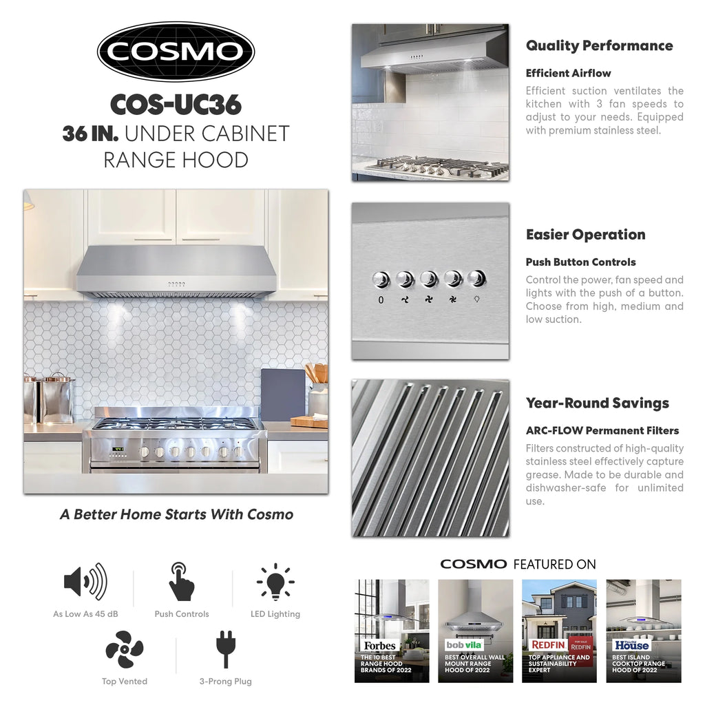 Cosmo Range Hoods UC30 30 in. 380 CFM Ducted Under-Cabinet Range Hood