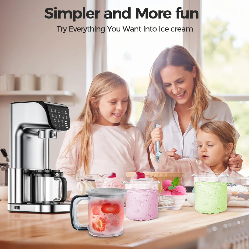 Skvevn Ice Cream Maker, for Gelato, Mix-ins, Milkshakes, Sorbet, Smoothie Bowls & More, with (2) Pint Containers & Lids