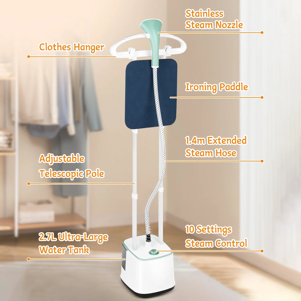 Advwin 2000W Garment Steamer for Clothes Standing, 10 Steam Levels, 2.7L Water Tank, Commercial and Household Use (Gold)