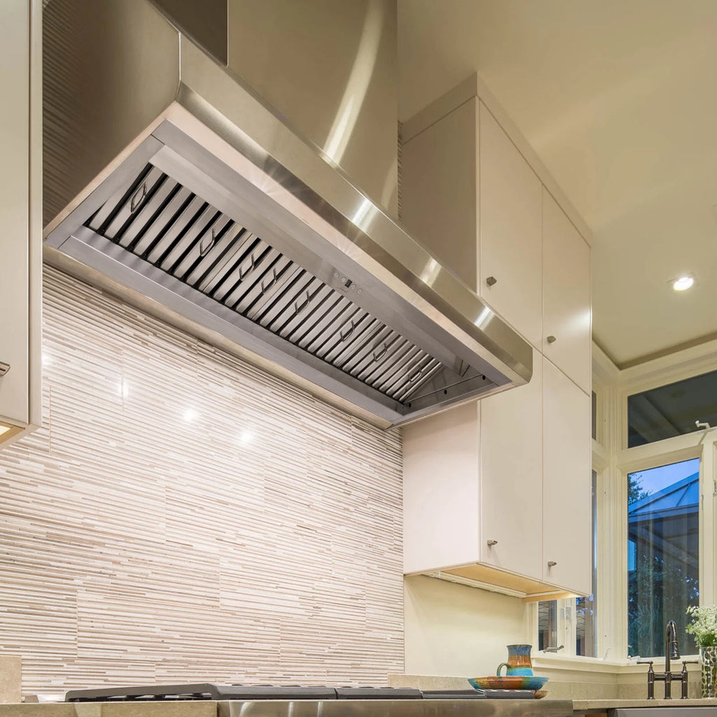 Akicon 48 Inch Range Hood Insert, Stainless Steel 8" Ducted Insert/Built-in Kitchen Vent Hood with 1200 CFM Suction, Dimmable LED Lights and Dishwasher Safe Filters, 4 Speed-Cool White