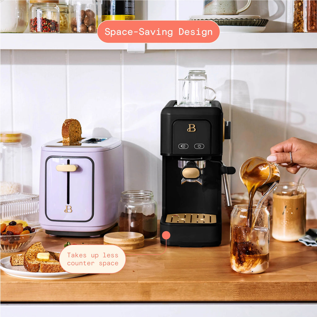 Beautiful Slim Espresso Machine with 20-Bar Pressure, Black Sesame by Drew Barrymore