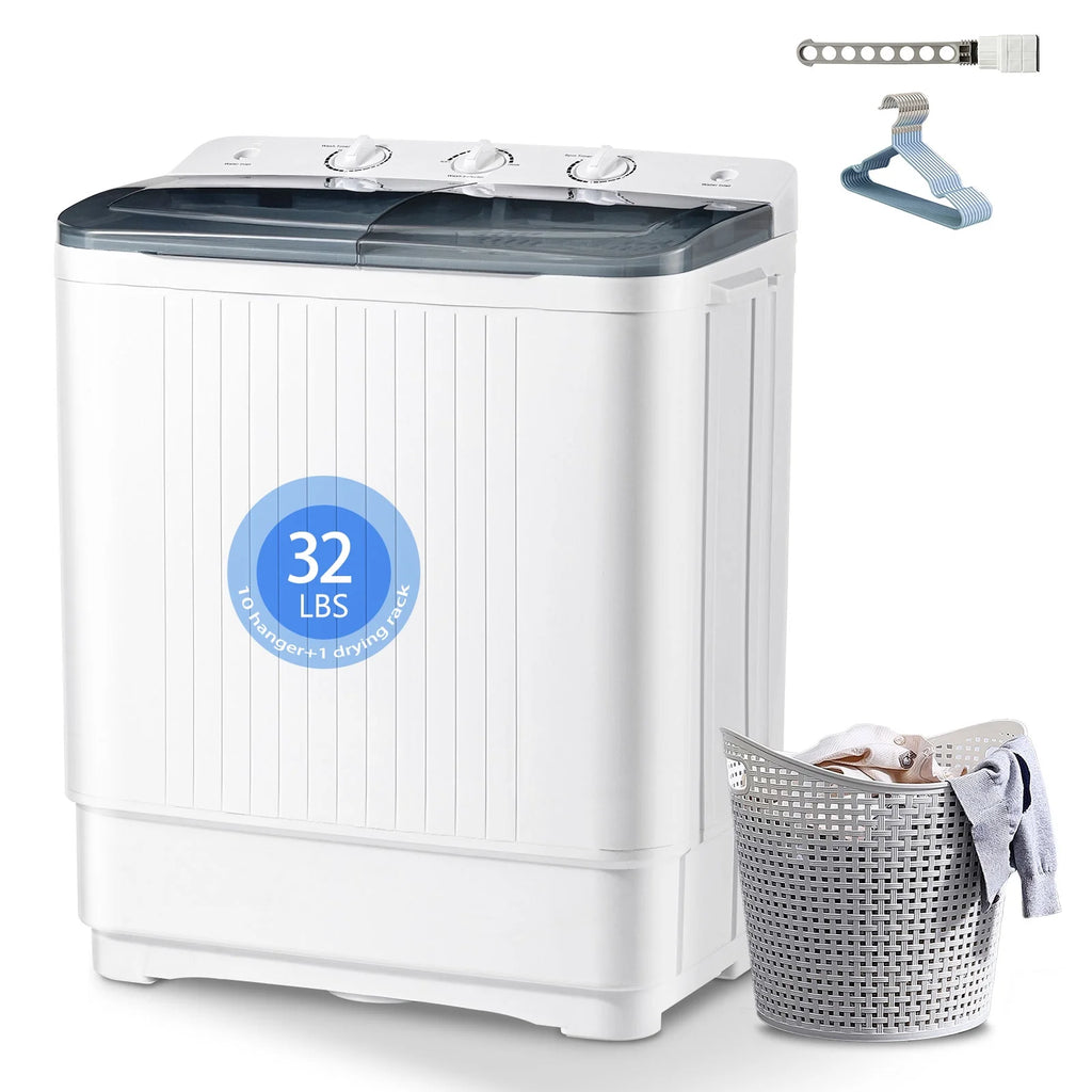 Dimedeal Portable 18lbs Twin Tub Mini Washing Machine, 11lbs Washer & 7lbs Spinner with Drying Rack & Hangers