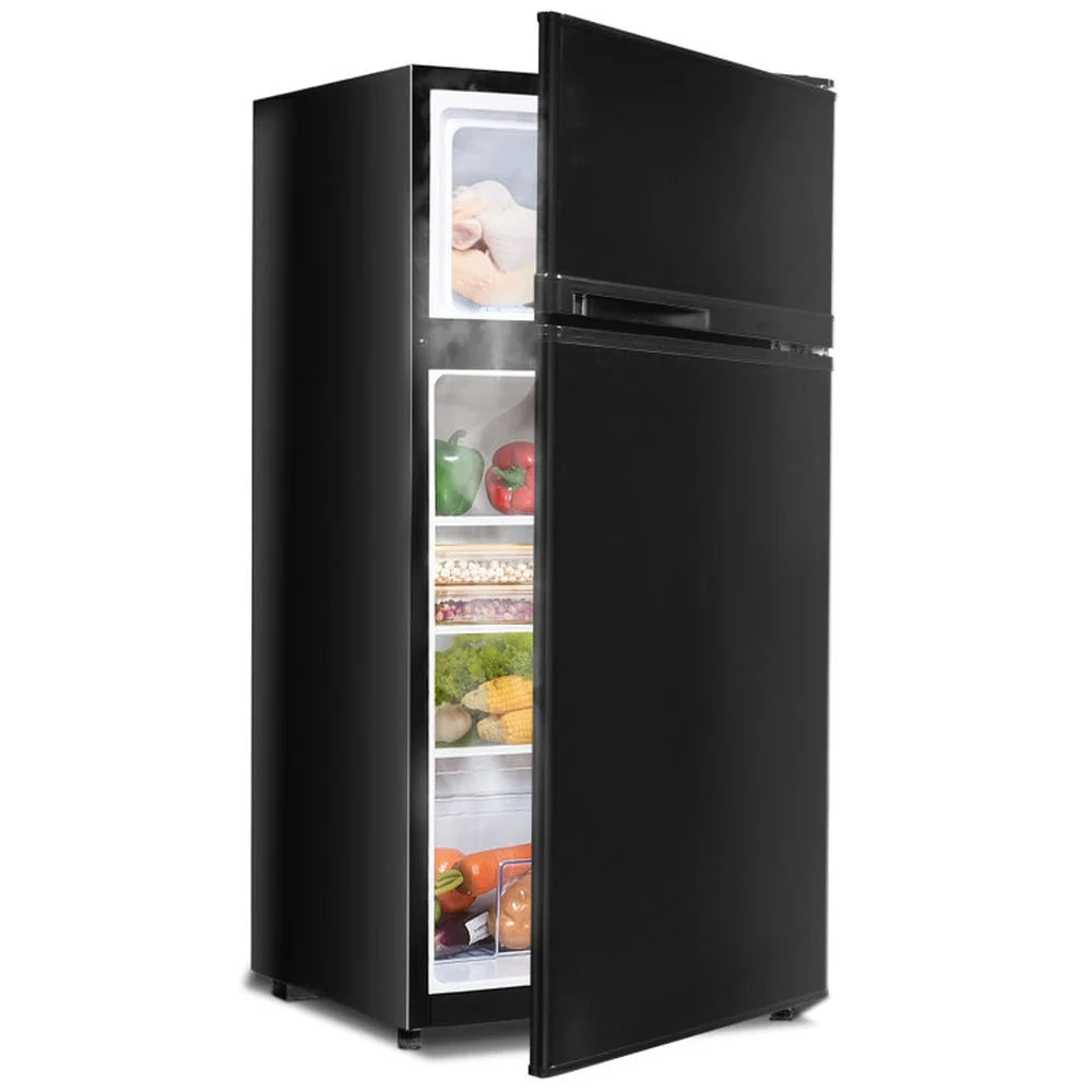 Barara King Fridge Freezer, Refrigerator,2 Doors Cold-rolled Sheet Compact Refrigerator-Black