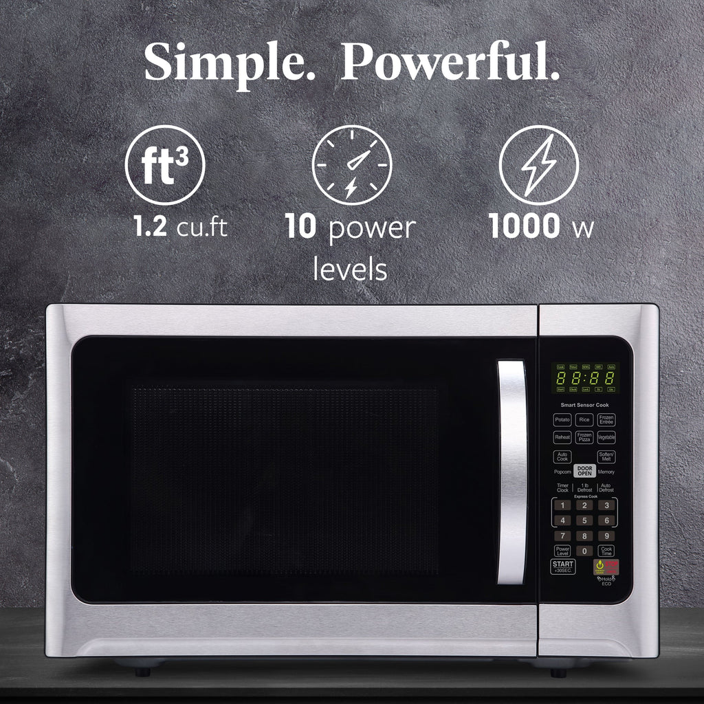 Farberware Professional 1.2 Cu. Ft. 1000-Watt Microwave Oven with Sensor Cooking, Stainless Steel/Black Body Wrap