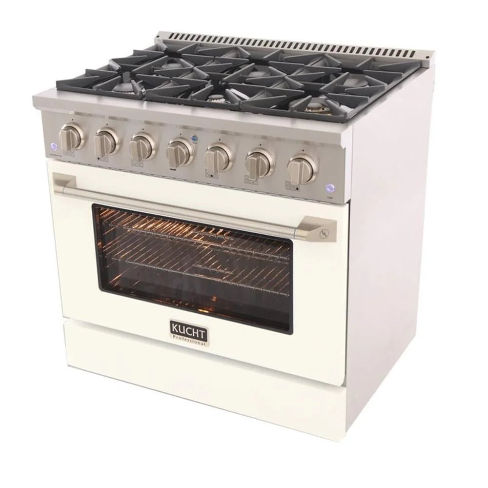 Kucht Professional 36" Modern Stainless Steel Propane Gas Range in White/Silver