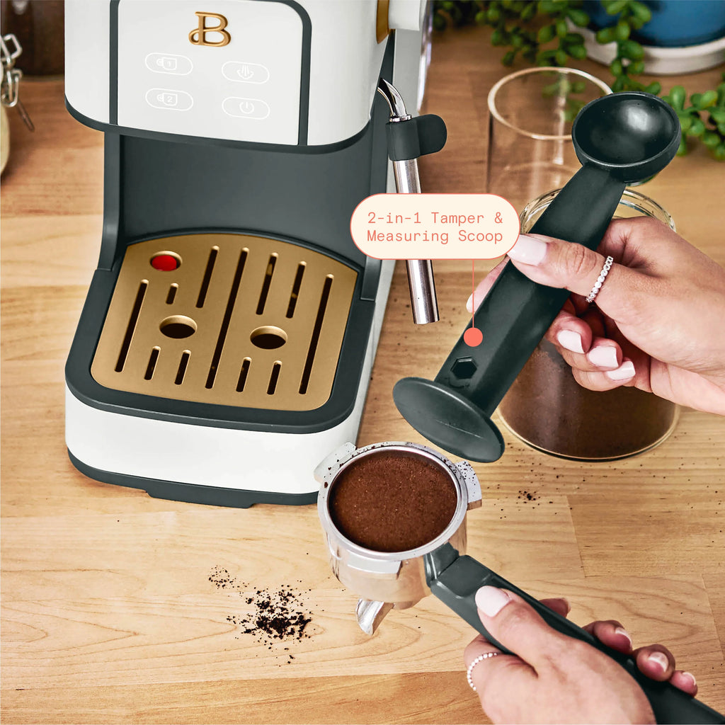 Beautiful Slim Espresso Machine with 20-Bar Pressure, Black Sesame by Drew Barrymore