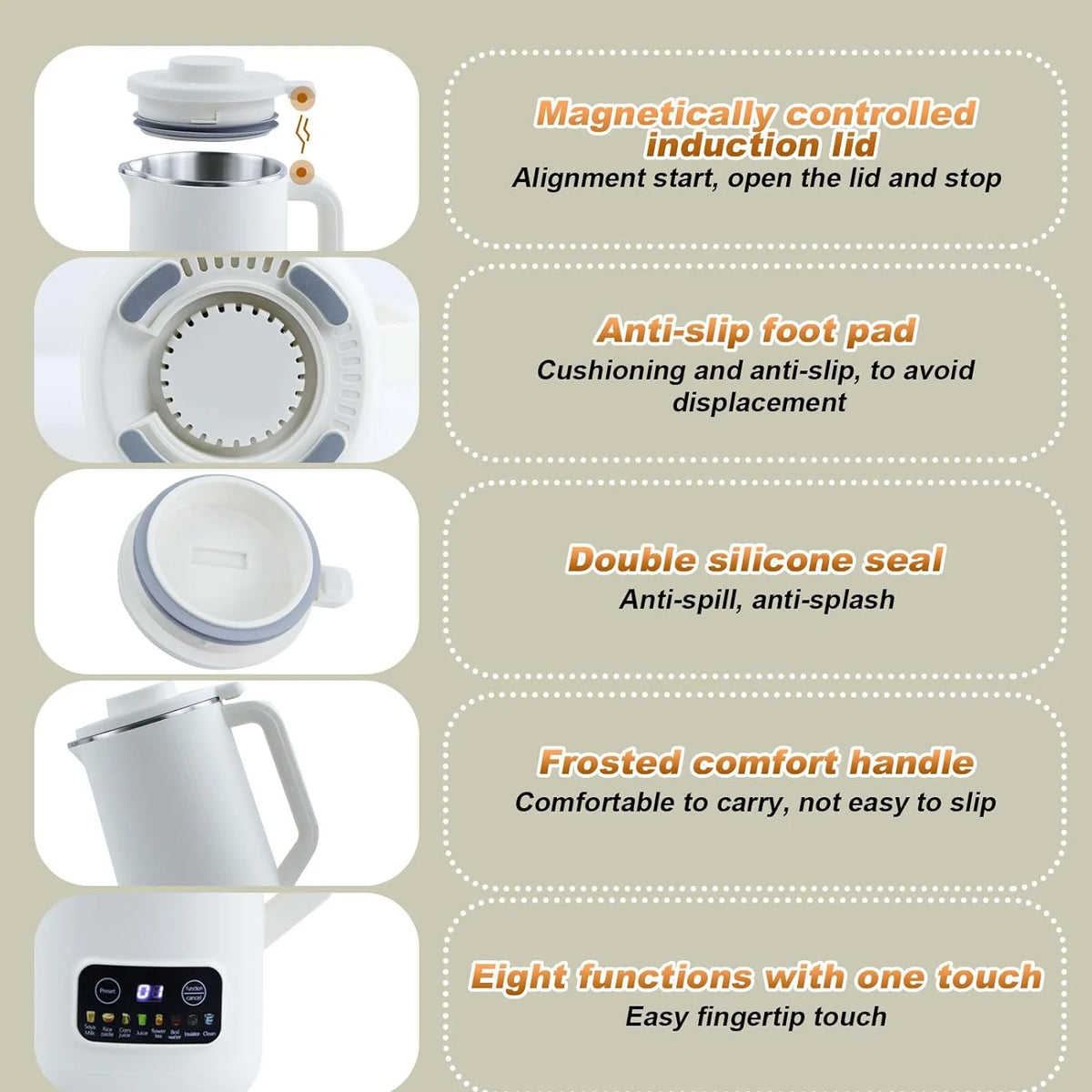 Nut Milk Maker Machine, 20 oz Automatic Milk Machine with 10 Blades, Plant-Based Milk, Oat, Soy, Dairy Beverages, Soy Milk Maker with 12 Hours Timer/Keep Warm/Auto-clean(White)