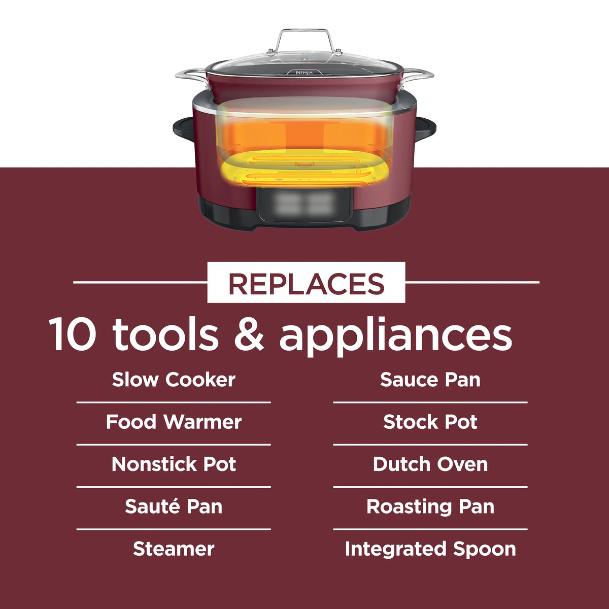 Ninja Foodi Possible Cooker, 8.5 Quart, 6-in-1 Multi-Cooker, Slow Cooker, Steamer, Glass Lid Integrated Cooking Utensil, Nonstick, Oven Safe Pot to 500°F, Cherry Tarte, MC1000WM