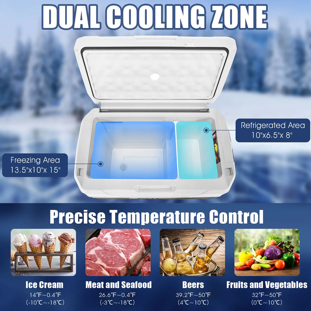 Costway 53 qt Wheeled Corded Electric Dual-Zone Portable Car Refrigerator, White