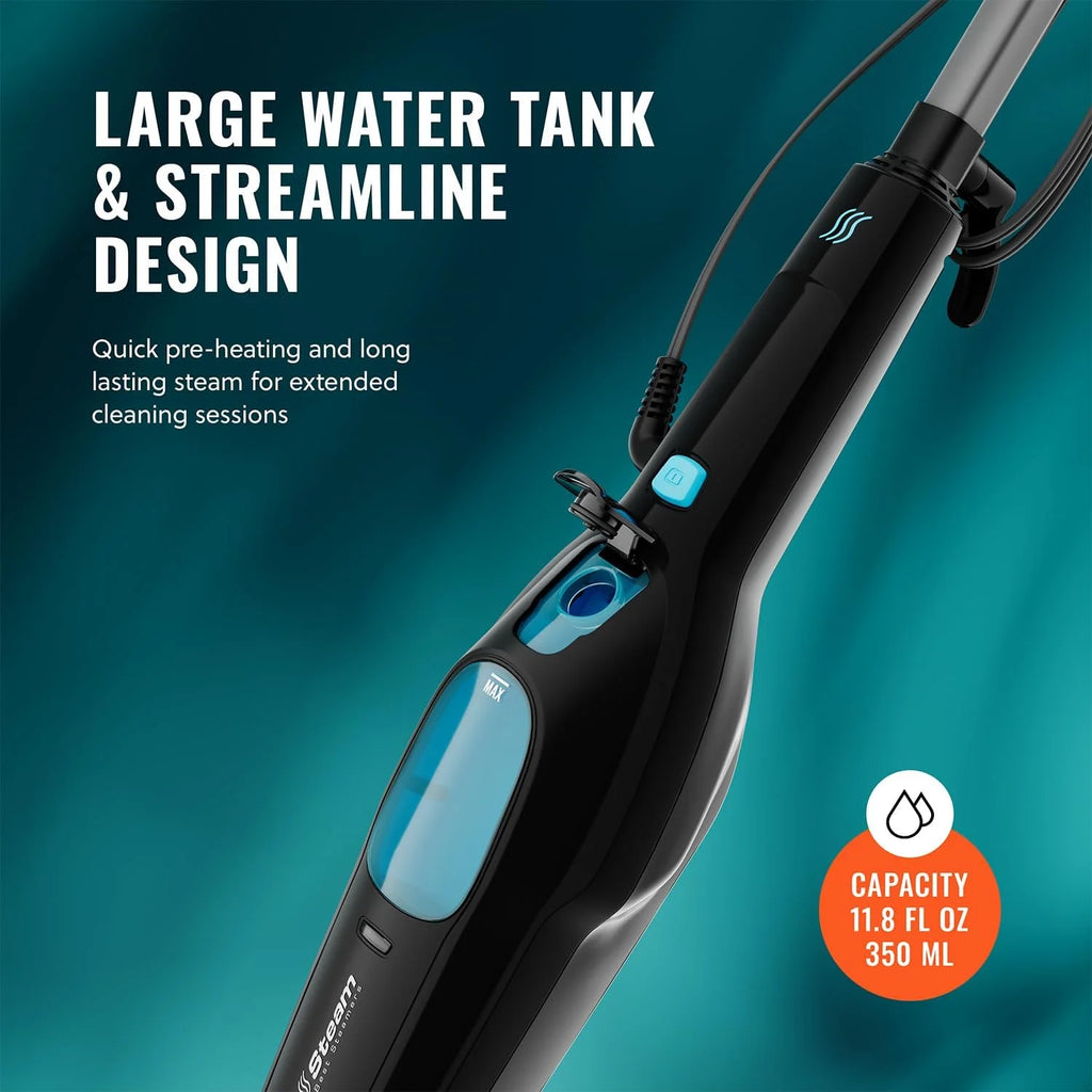 Pursteam ScrubMaster Steam Mop with Dual Scrubbing Head, LED Headlights, Adjustable Steam Control, Anti-Slip Swivel Head, Cable Holder & Upright Lock