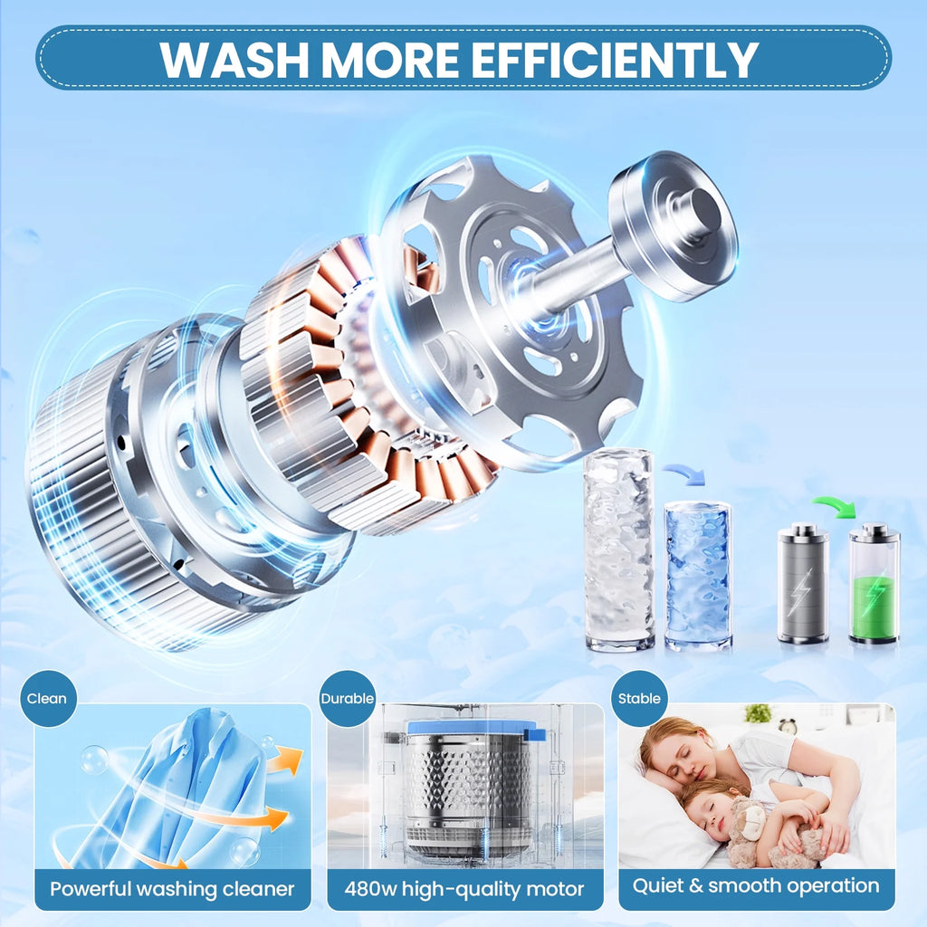 Qhomic Portable Washing Machine, 20lbs Portable Washer with 4 Wash Programs 4 Water Levels 3 Water Temperatures LED Display, Fully Automatic Washing Machine Drain Pump for Home, RV, Dorm